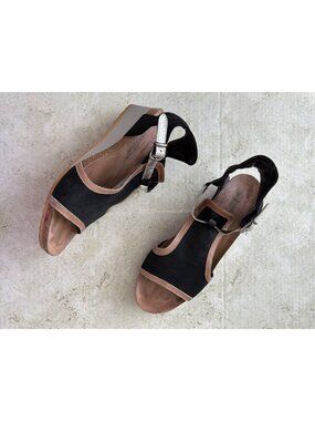 Naot Fiona Womens Sz 40 Black & Brown Wedge Sandals With Adjustable Strap